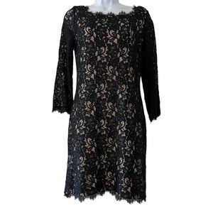 Diane Von Furstenberg Zarita Lace Dress Black Tan Mini Dress Sz 6